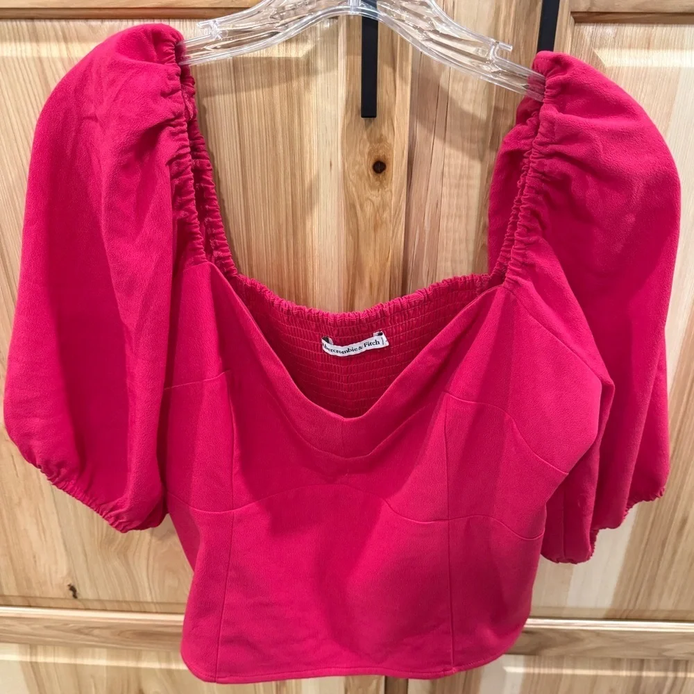 Abercrombie & Fitch Pink Puff Sleeve Sweetheart Corset Top Size L Magenta Pink